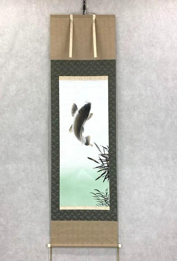 雅堂作「跳ねる鯉」吉祥文様掛軸（紙箱入り）53.5×187.0cm - Etsy 日本