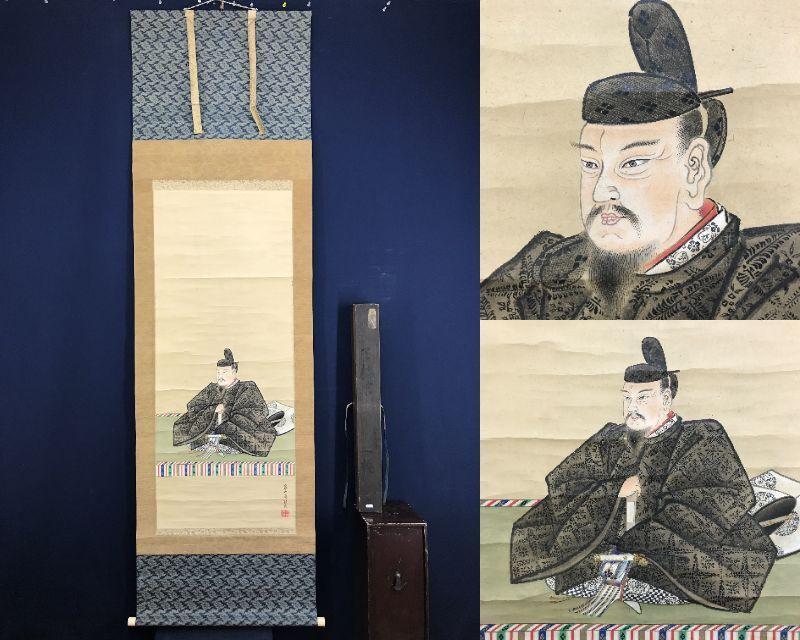 小柴師直筆 天神像掛軸 – 学問の神、菅原道真、紙本江戸風日本画
