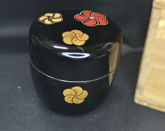 Vintage Wooden Natsume Tea Caddy | Wajima Lacquerware, Japanese Tea Ceremony, With Kiri Box, Collectible Vintage Lacquerware