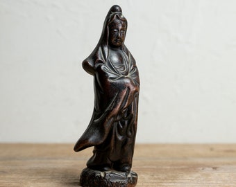 Antique Bizen Ware Kannon Statue - Meiji Period 19th Century Japanese Buddhist Art, Ceramic Standing Guanyin Figurine