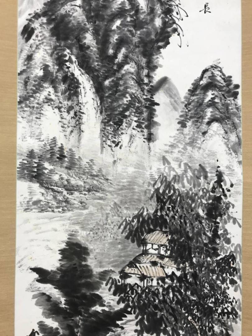 Japanese Hanging Scroll by Hakko – Traditional Landscape Ink