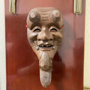 Antique Wooden Noh Mask Wall Decoration, Okina Mask, White & Black Elder, Carved Wood Sarugaku Mask, Japanese Art