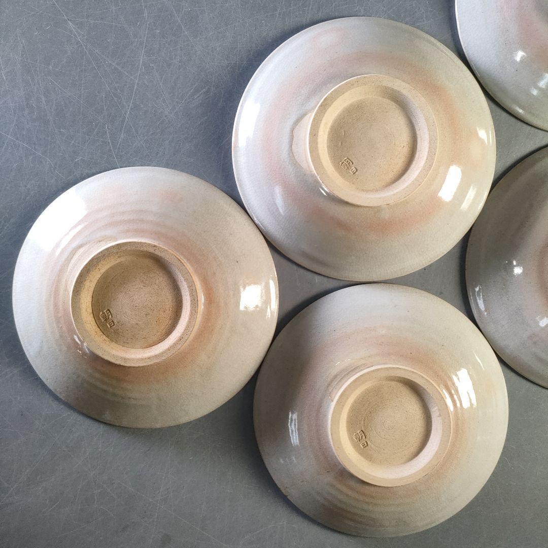 朝日焼 明々皿 5枚セット 第74代 朝日豊斎作 遠州七窯 貫入網文様 友箱