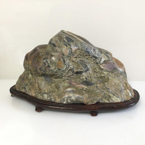 Japanese Viewing Stone Suiseki – Natural Scholar's Rock With Wood