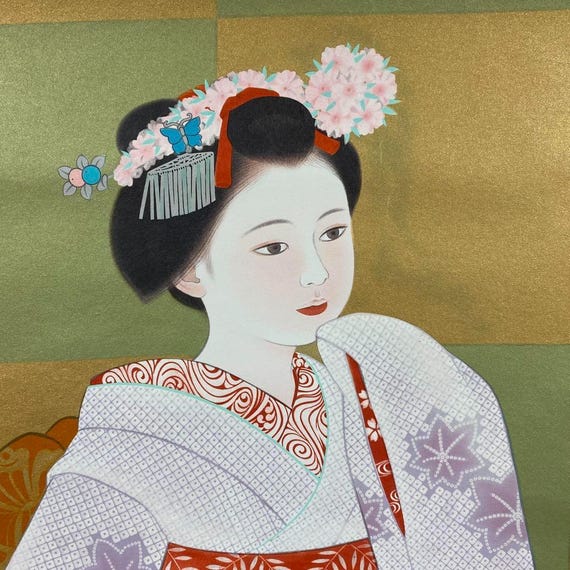 三輪良平作「舞 ― きもの華麗なる美」掛軸（限定版リトグラフ、箱付 