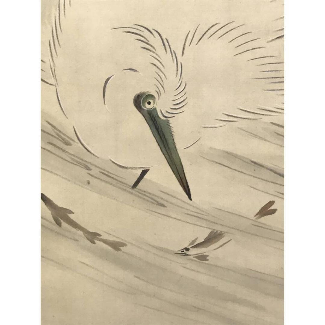 模写】筆者不詳「蓮に白鷺図」 花鳥画 掛軸 藤井加雄作 日本の掛け軸