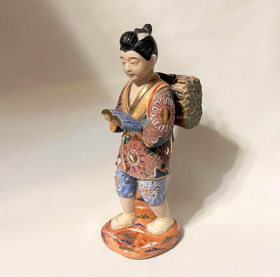 Kutani Ceramic Statue of Ninomiya Sontoku – Hand-painted Colorful