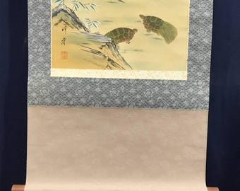Japanese Hanging Scroll – Crane and Turtle Painting by Seiko