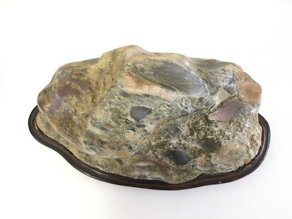 Japanese Viewing Stone Suiseki – Natural Scholar's Rock With Wood