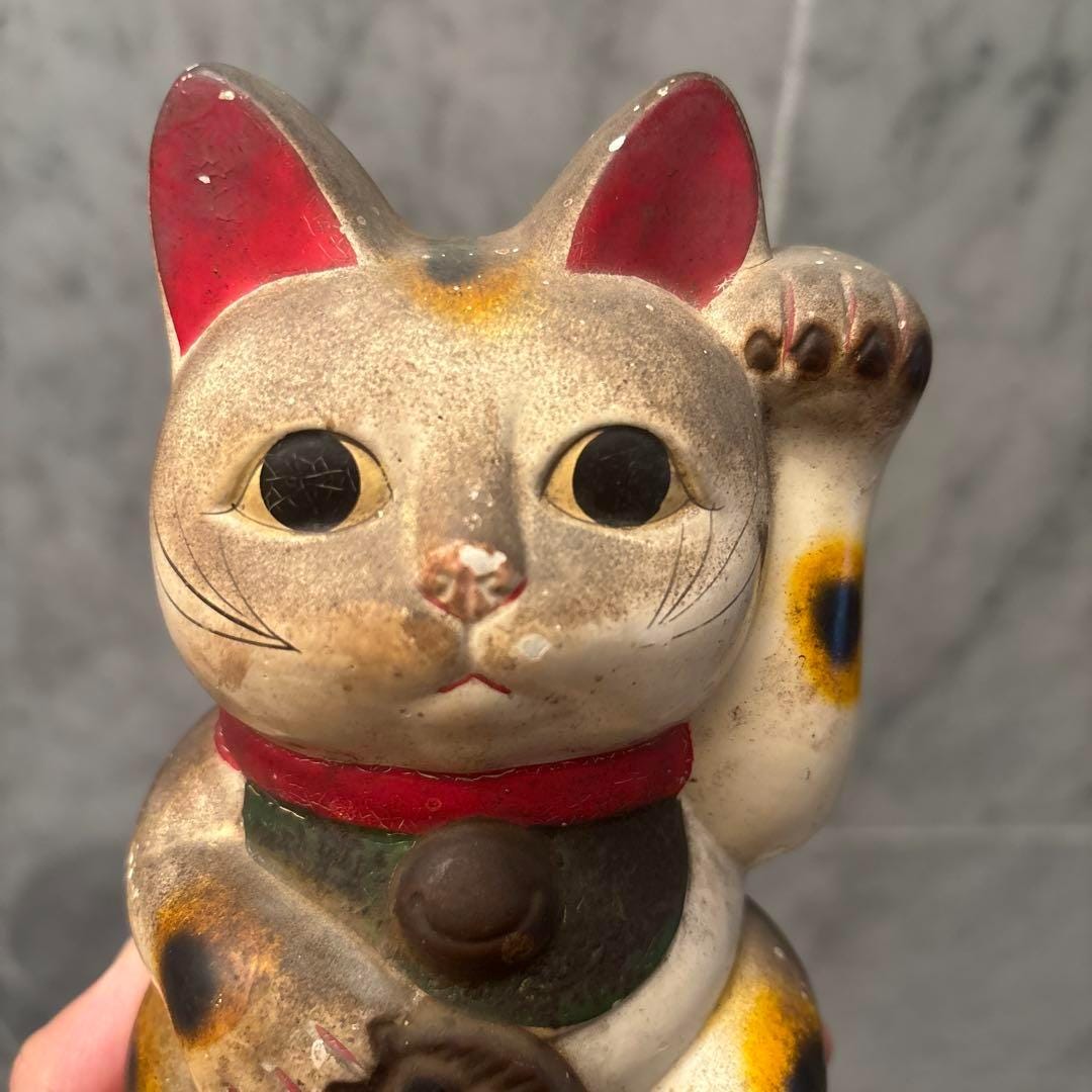 Vintage Hand-painted Maneki Neko – Japanese Beckoning Cat With
