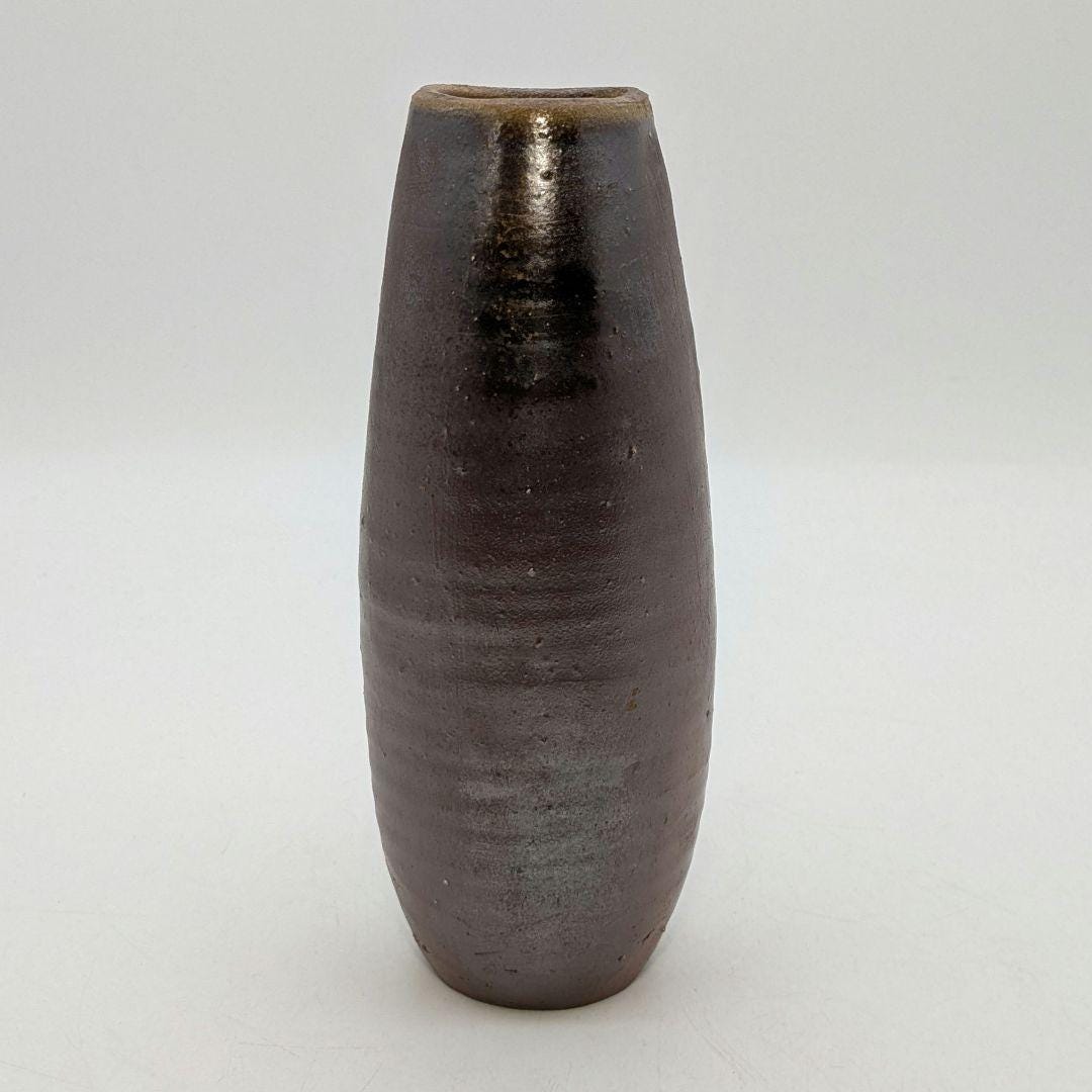 花瓶■古い備前焼き 三切花瓶 立ち花生け 花器 耳付き 共箱 時代物 骨董品■ 高原智 備前焼 花瓶 – サンギリ窯効果生け花 花入 サイン入り木箱付き