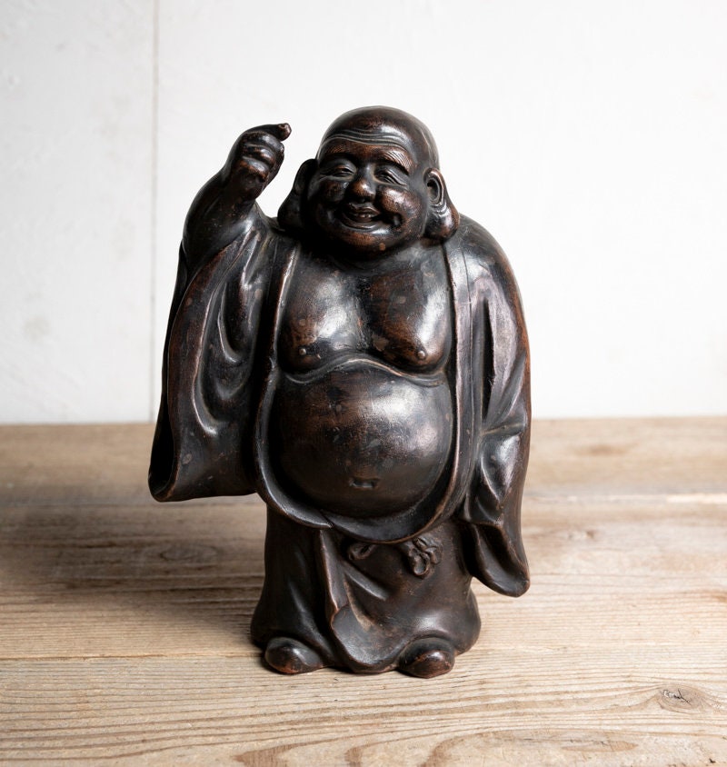 Antique Bizen Ware Hotei Statue - Meiji Period 19th Century