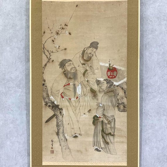 Antique Japanese Hanging Scroll by Hakusetsu – Three Wise Men
