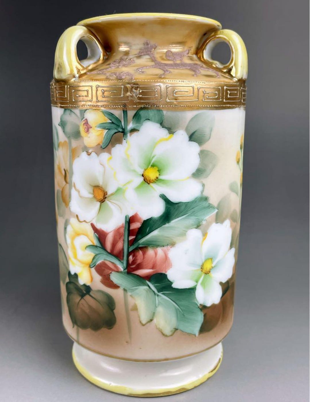 Old Noritake Art Nouveau Vase – Hand-painted Roses With Gold