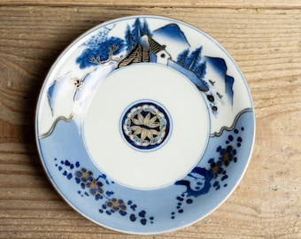 Antique Imari Plate with Mountain and Water Scene, 15 cm, Meiji Period (19th Century), Japanese Porcelain Dish, Collectible Plate