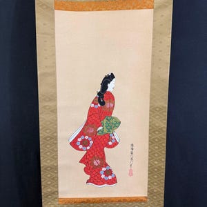 Moronobu Hishikawa Beauty Looking Back Hanging Scroll Bijin-ga Kakejiku Japanese Ukiyo Style Woman Art Wall Decor Print