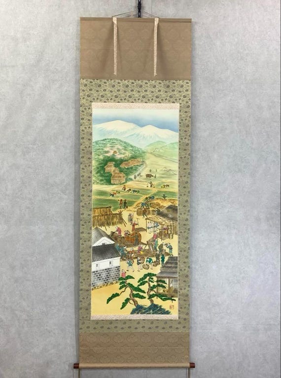 英雪筆 掛軸 四季の農耕と稲作図 銘箱付 62×198 cm - Etsy 日本