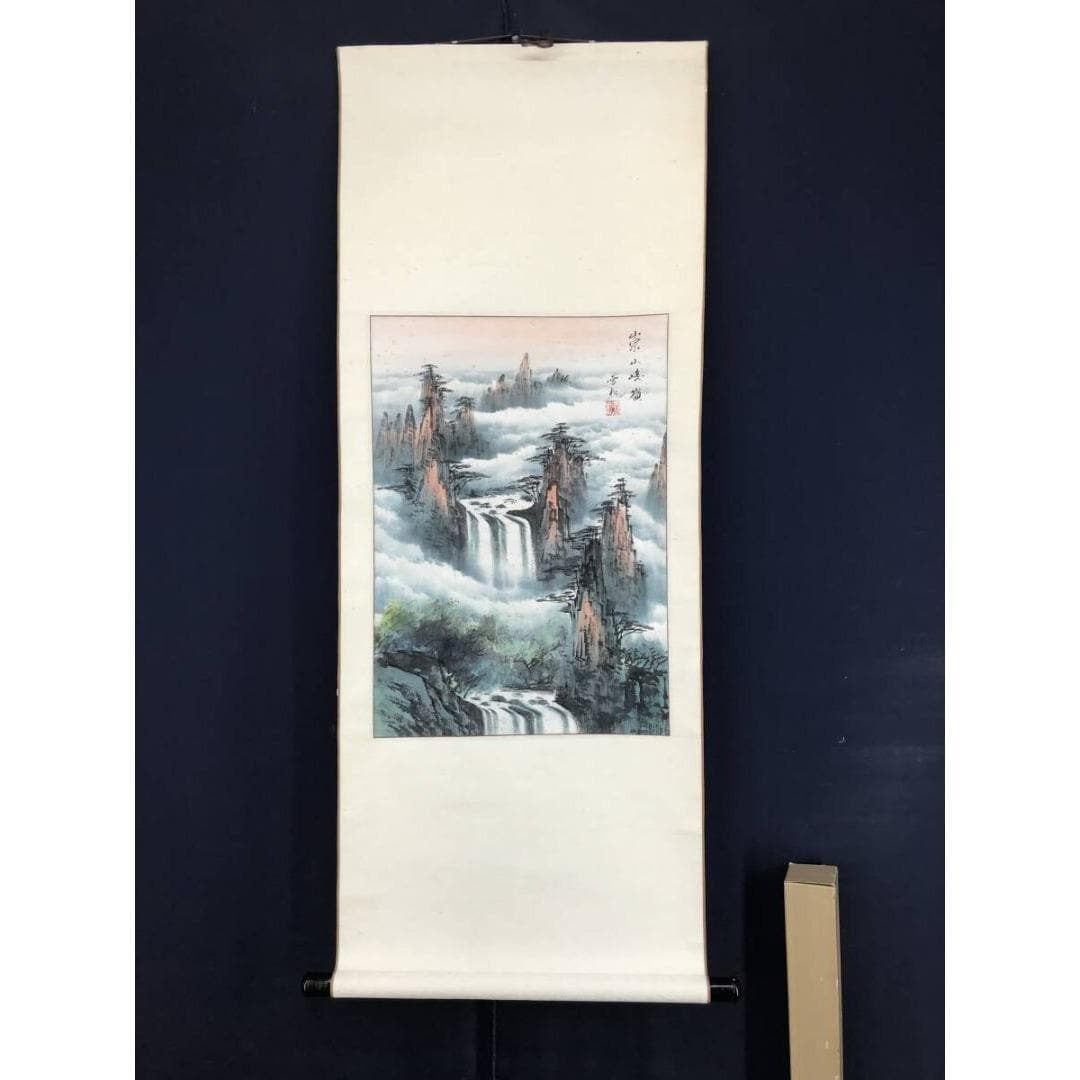 節庄作 中国風景掛け軸 – 滝山風景、伝統的な水墨画、アジア美術掛け軸