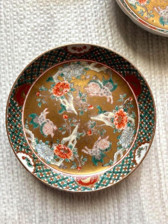 時代 九谷焼 小皿10.5cm 16枚【無傷】浦島太郎 明治 骨董 アンティーク