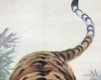 一成作「虎の掛け軸」- 精悍な虎の絵が描かれたアンティーク掛軸