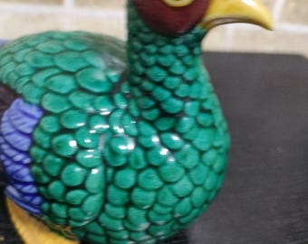 ヴィンテージ九谷焼の陶器製キジの置物 – 手描きの日本の鳥の置物