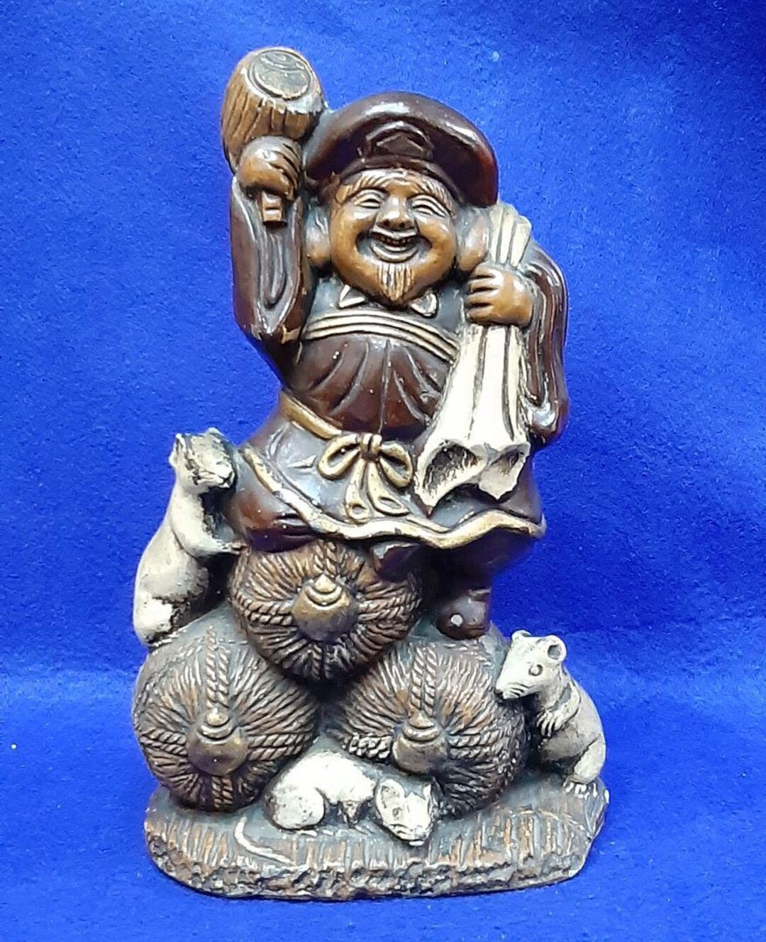 東光園作 大黒天 福の神 置物 - 陶器製 七福神 像 高さ28cm