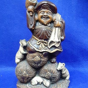 Japanese Daikokuten God of Wealth Figurine by Tokoen – Ceramic Lucky Seven Gods Statue, 28cm Tall Vintage