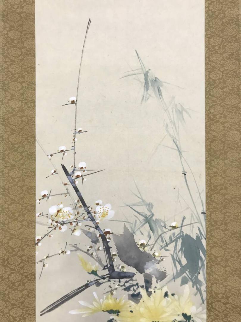 井出岳水作 四君子掛軸 絹本花鳥画 箱付 165×39cm 日本の花鳥画 - Etsy