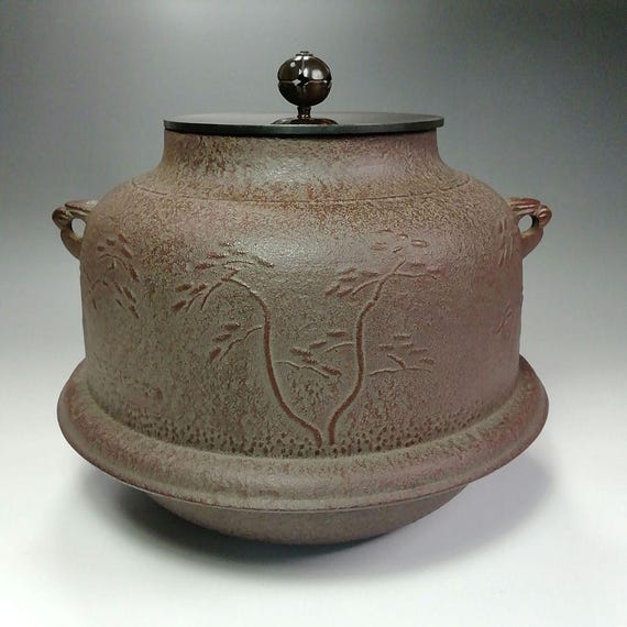 人間国宝 高橋桂典作 本格日本製鋳鉄茶釜 浜松紋・羽根付 オリジナル