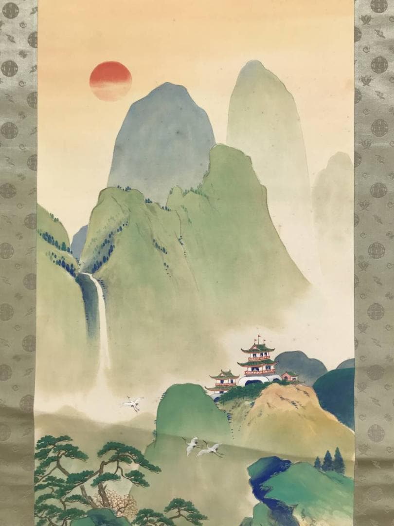 蓬莱山 水墨画 滝と山の風景 掛軸 【公式通販】