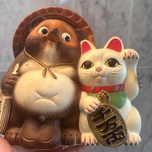猫の陶器ドールセット Amazon.co.jp: gg215昭和レトロ 猫の置物 高さ36㎝と33㎝のペア