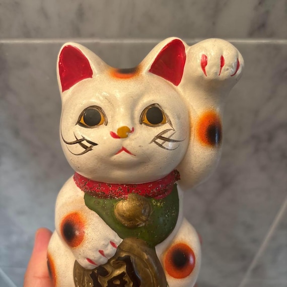 1960s-70s Vintage Japanese Maneki Neko – Hand-painted Ceramic