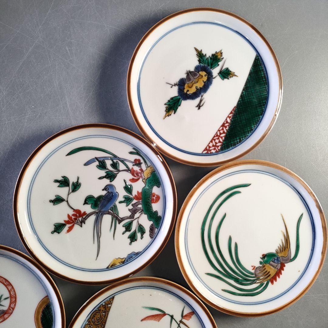 九谷焼 堀江精工 金彩鳥花文皿 銘木箱入り 5枚セット - Etsy 日本