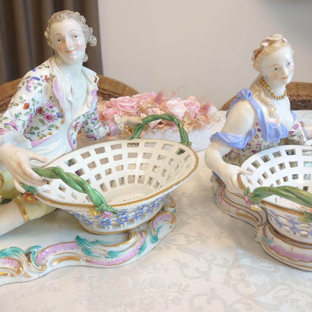 エレガント 陶器製人形 アンティーク調 リヤドロ風 ロココ調 置物 希少