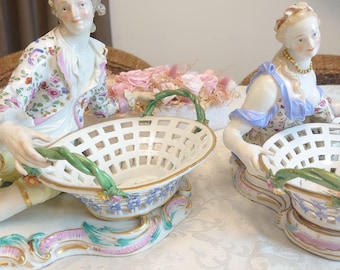 希少なマイセン ポプリボウル ペア – 貴族と貴婦人 – アンティーク