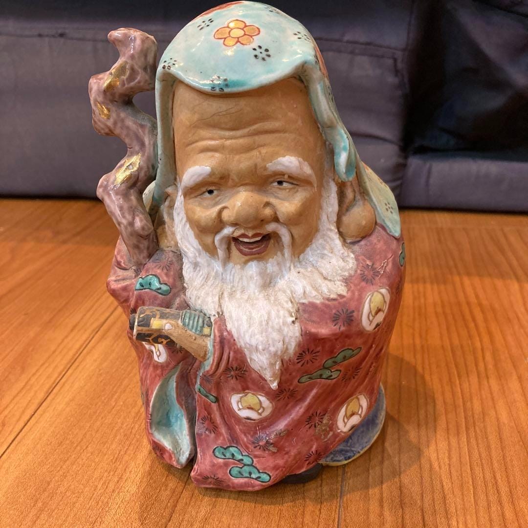 九谷焼寿老神像 – 日本の七福神、長寿と健康の神像、高さ18cm、手描き