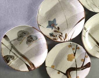 Kobei Kiln by Takao Kato Gold and Color Floral Plates Set of 5
