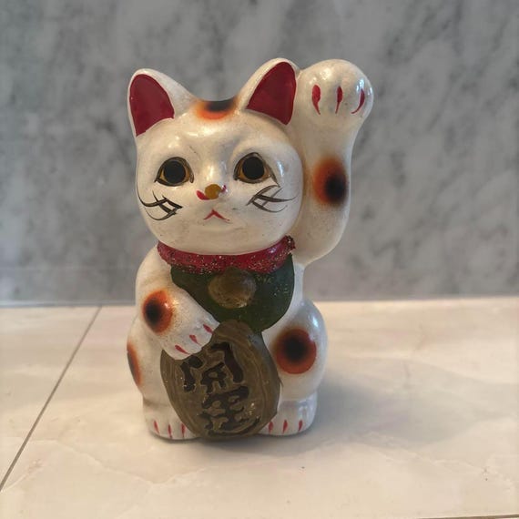 1960s-70s Vintage Japanese Maneki Neko – Hand-painted Ceramic