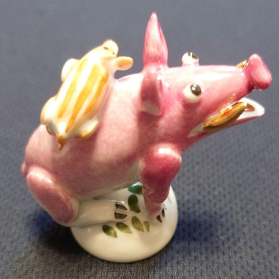Meissen Miniature Wild Boar Figurine - Pink Porcelain, Parent and