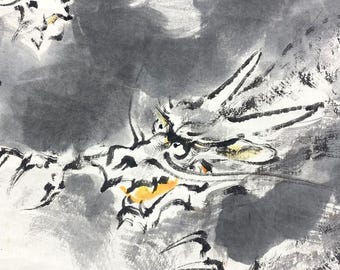 木村芳雄作 水墨龍図 掛軸 箱付 干支 辰年 水墨画 65×135.8 cm - Etsy 日本