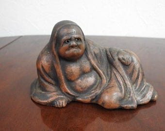 Zen Master Bodhidharma Daruma ヴィンテージ日本備前焼置物像大魔禅師