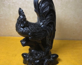 手彫りの那智黒石フクロウの置物 - 日本の幸運のお守り、風水、精神的