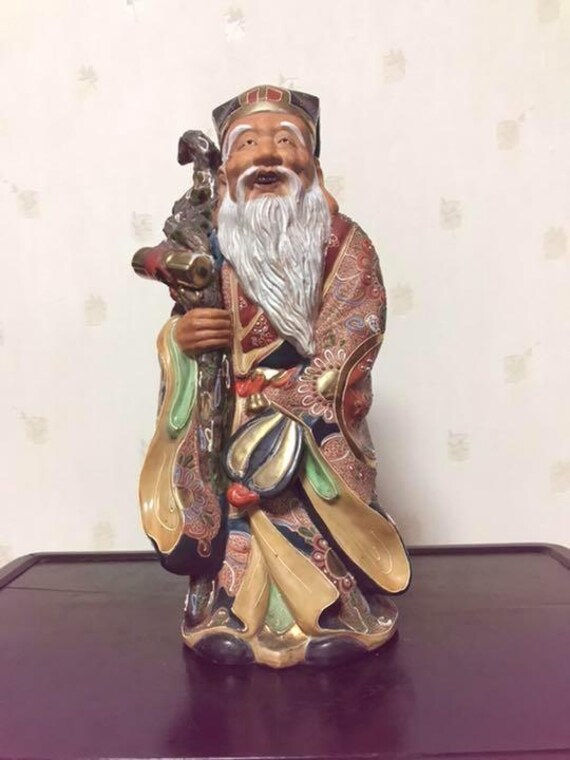 Kutani Ware Longevity Figurine – Japanese Ceramic Old Man Statue