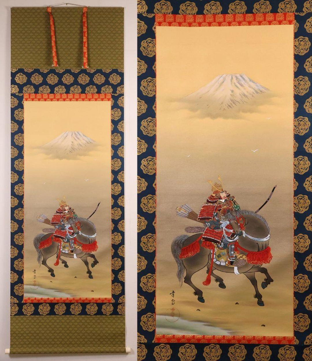 Samurai Warrior Scroll by Kunii Kōsetsu – Mounted Warrior With Mt. Fuji ...