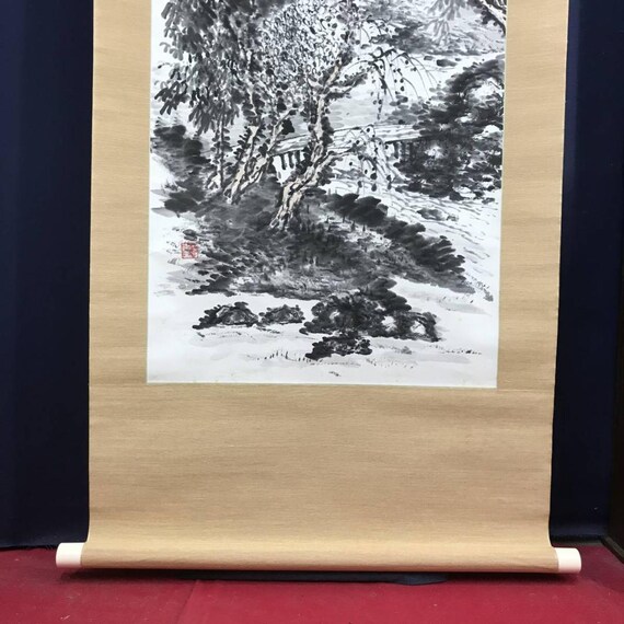 Japanese Hanging Scroll by Hakko – Traditional Landscape Ink