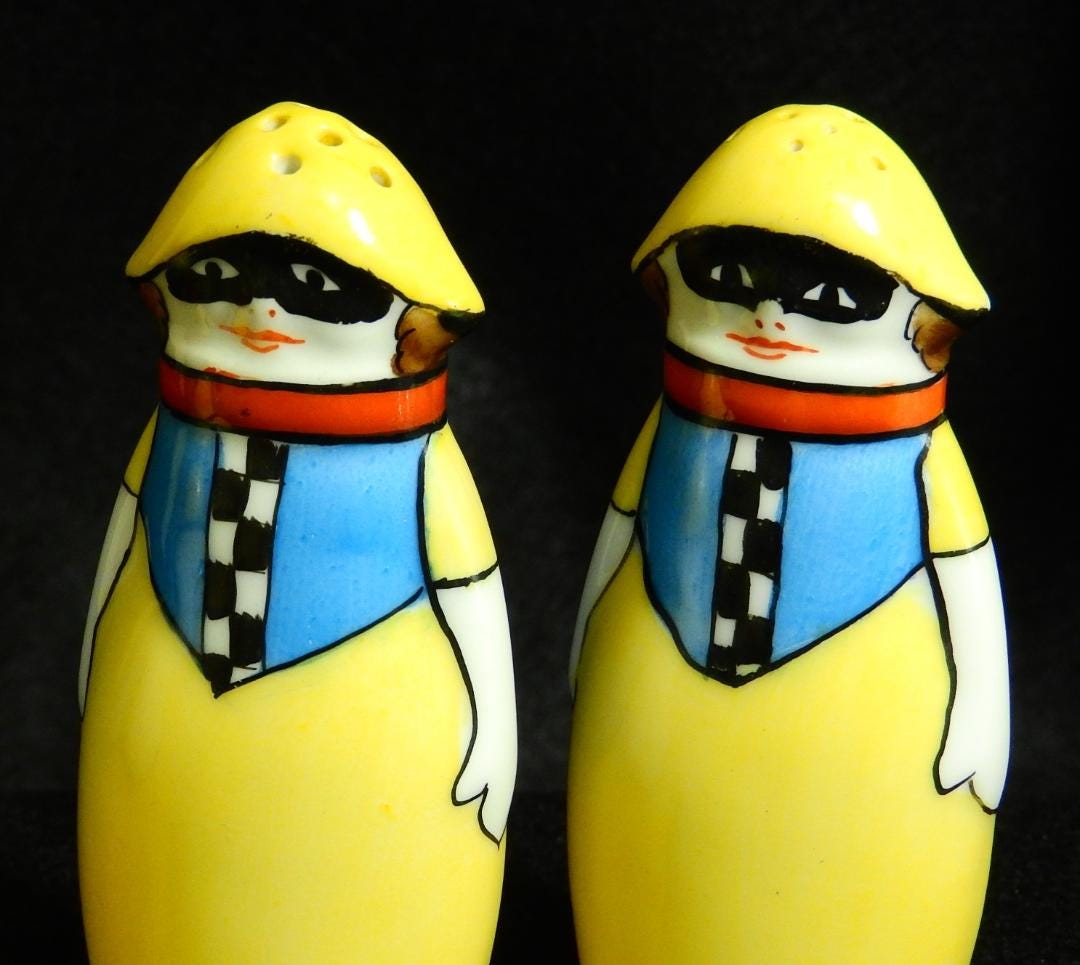 Rare Noritake Deco Lady Masked Pierrette Salt & Pepper Shakers Set