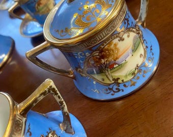 Antique 1910 Old Noritake 15-piece Turquoise Blue Tea Set With