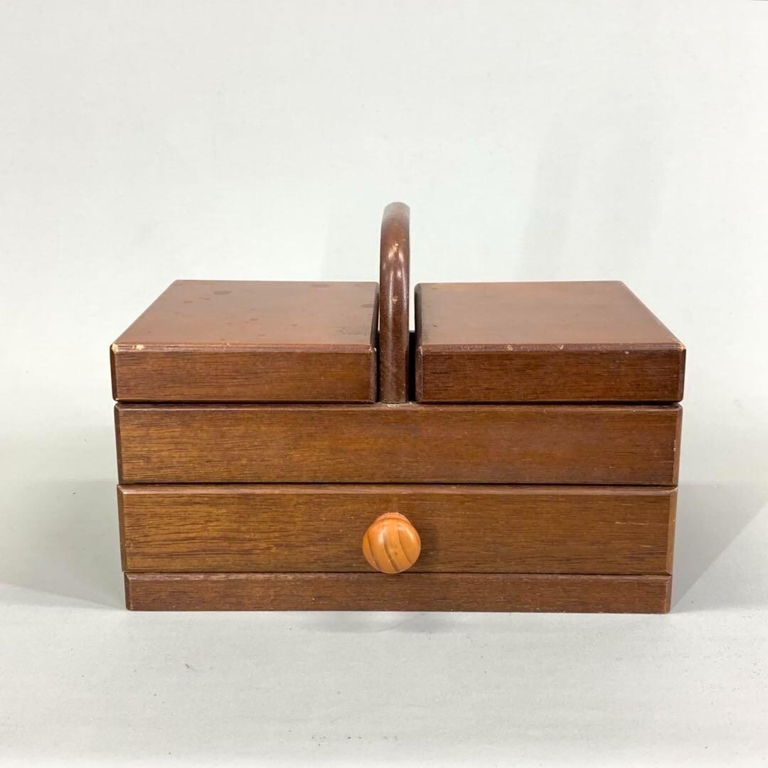 木製裁縫箱 和風デザイン 収納2段 レトロ 木製裁縫箱 和風デザイン