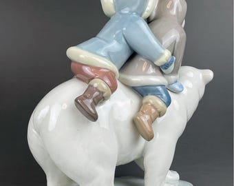 Lladro Eskimo Riders on Polar Bear – Porcelain Figurine of Inuit