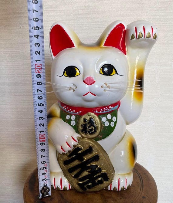Vintage Japanese Maneki Neko – Large Ceramic Lucky Cat Coin Bank